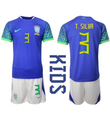 Lacne Dětský Futbalové dres Brazília Thiago Silva #3 MS 2022 Krátky Rukáv - Preč (+ trenírky)